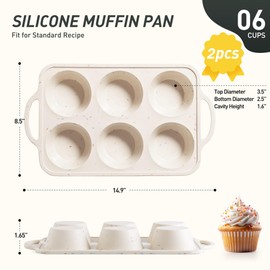 Socisen 2 Packs 6 Cups Silicone Muffin Pan with Metal Reinforced Frame Jumbo Size Cupcake Pan Tray Egg Bites Silicone Circle Cookie Molds Muffin Tin Tart Pans Large Big Baking Sheet Set for Breakfast