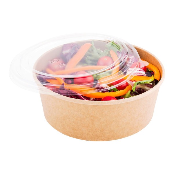 Restaurantware Bio Tek 7.3 x 2.5 Inch To Go Containers 50 Disposable Food Bowls - Sturdy Round Kraft Paper Salad Containers Sustainable Serve Salads Appetizers And More
