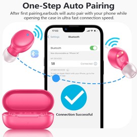 MOZOTER S8 Mini Wireless Earbuds Bluetooth 5.3 in Ear Light-Weight Headphones,60Hrs Playtime Ear Buds with Charging Case,Bluetooth Headsets,Premium Sound with Deep Bass for Sport-Barbiee Pink