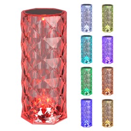 Catalina Lighting 16-Color RGB Portable Prismatic Table Lamp, Rechargeable Cordless Crystal Night Light, Dimmable, 8.5" H, Clear Acrylic