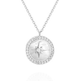 925 Sterling Silver Mother of Pearl North Star Zircon Pendant Necklace (Silver)