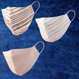 Striped Cotton Face Masks Reusable Washable Handcrafted Double Layer Fabric Snug & Comfortable Design with Elastic earloops for Women, Men. (Pack of 3). Blue Black White