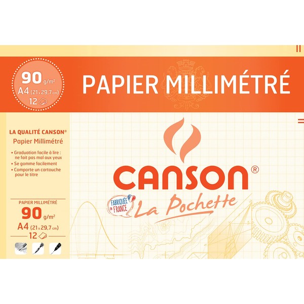 Canson DIN A4 Graph Paper with Millimetre Markings, 90 GSM, Dark Brown