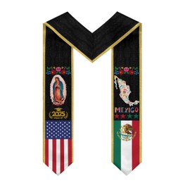 Mexican Guadalupe Graduation Sash Class of 2025 - Mexican and American Flag Our Lady of Guadalupe Print Graduation Stole for High School & College Graduates - Gift for Graduation's Day V Shape Stole