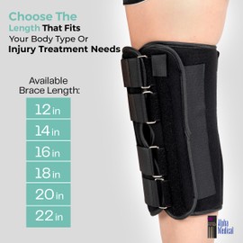 Alpha Medical 20” Long Adjustable Three Panel Orthopedic Knee Immobilizer – Supportive & Adjustable Side Panels – Knee Brace Stabilizer – Knee Immobilization L1830