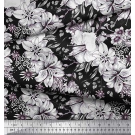 Soimoi Poly Crepe Fabric Leaves & Flower Floral Fabric Prints by Yard 42 Inch Wide