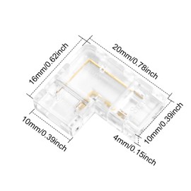LightingWill LED Connectors 2Pin 8mm, 10 PCS L Shape Connector Transparent Solderless, Right Angle Corner Tape Light Connector, No Dark Area for COB/SMD 2835 3528 Single Color LED Strips