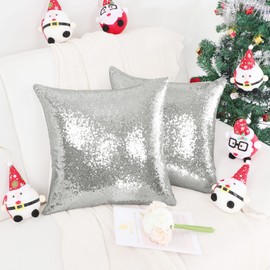 sourcing map 2 Pcs Sequin Throw Pillow Covers, Shiny Sparkling Comfy Satin Cushion Covers, Decorative Pillowcases for Party/Christmas/Thanksgiving/New Year, 40x40 cm, Silver Tone
