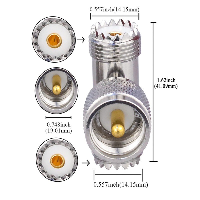 TUOLNK Triple Tee Connector UHF Male to Dual UHF Female