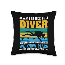 Divers Scuba Diving Mask Snorkel Fins for Men And Women Tee Throw Pillow