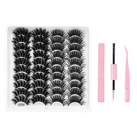 FAIRYGATE Natural Eyelashes, False Eyelashes, Russian Strip Eyelashes, Natural Fluffy Wispy D Curly, 20 Pairs False Eyelashes, Faux Lashes, Thick, Long, Soft Eyes Lash, B5613