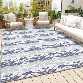 GarveeHome 8x10 Area Rug Indoor/Outdoor Area Rug Vintage Moroccan Area Rug Ultra-Thin Non Slip Floor Mat Easy-Cleaning Farmhouse Rug for Living Room Bedroom Backyard Patio Porch Outdoor Rug Blue
