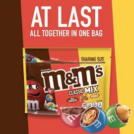 M&M'S Classic Mix of Peanut, Peanut Butter & Milk Chocolate Candy, Sharing Size, 8.3 oz Bags (Pack of 8)