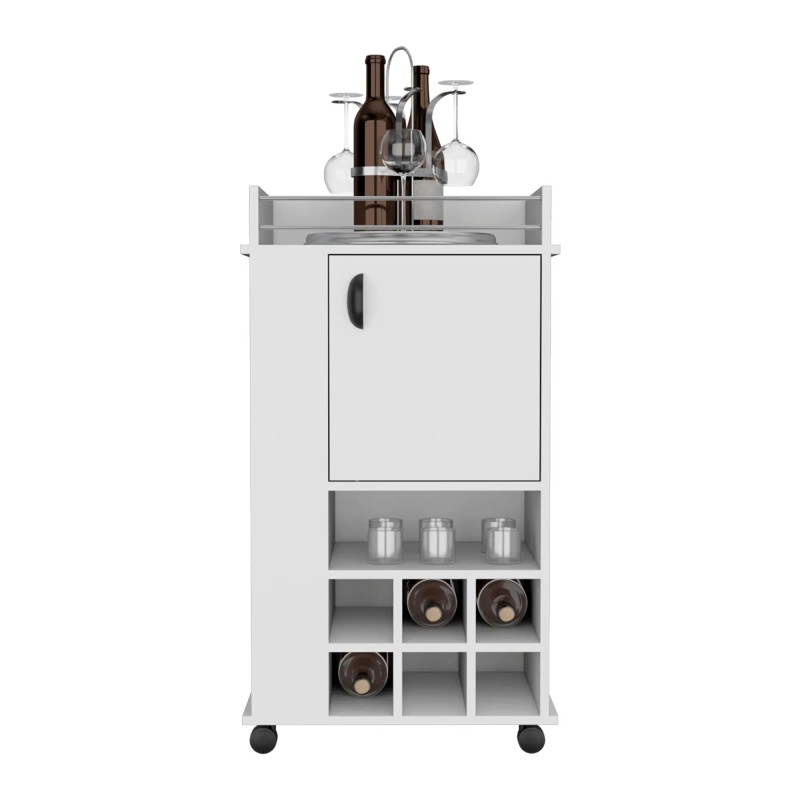 Fraser Six-Bottle Wine Rack Bar Cart with Casters Built-In Wine