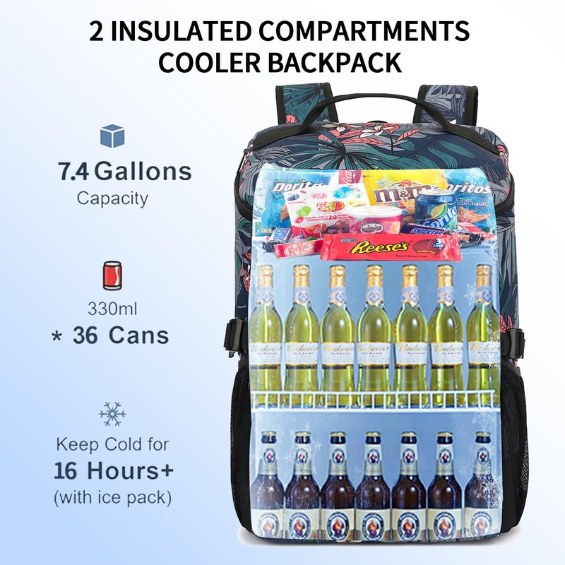 Kalesi Cooler Backpack 36 Cans Lightweight Insulated Leak-Proof Travel Camping