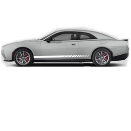 BENINI DESIGN STUDIO Strobe Daytona Rocker Side Racing Stripes Fits 2024 2025 Dodge Charger EV Scat Pack Base Vinyl Stripes, Stickers, Decals Charger EV Grahics Lower Door Stripes (White)