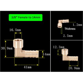 Brass Barb Hose Fitting, Elbow Pipe Connector Hose Barb to NPT Female Thread, 90 Degree Pipe Adapter Connector (14mm, 3/8" NPT Female)