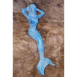 Vintage Cast Iron Antique Style Nautical Mermaid Garden Pond Pool Doorstop Blue