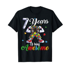 Seven 7 Years Autistic Boy Girl Birthday Autism Puzzle Piece T-Shirt