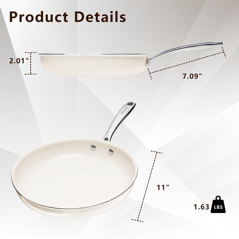 SAKAMOSH 11" Ceramic Frying Pan Nonstick, Skillet, Cooking Pan Non