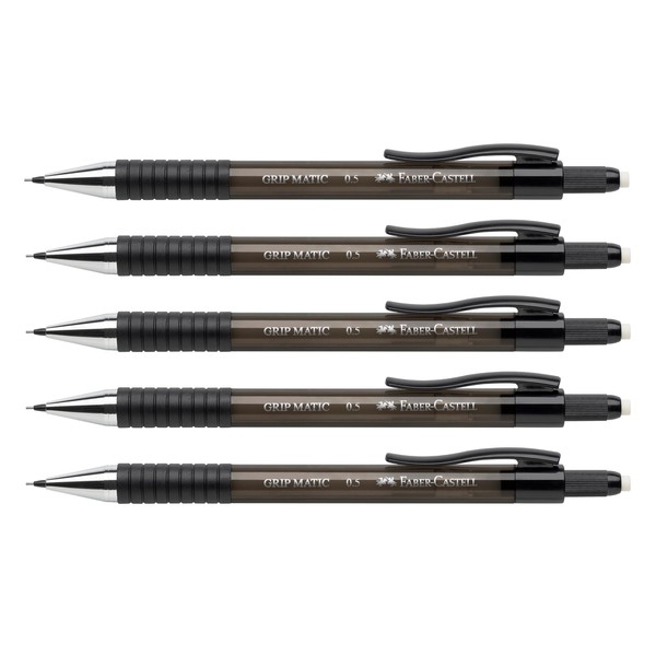 Faber-Castell Grip Matic 205204 Mechanical Pencil Black Pack of 5 Hardness B Lead 0.5 mm with Eraser