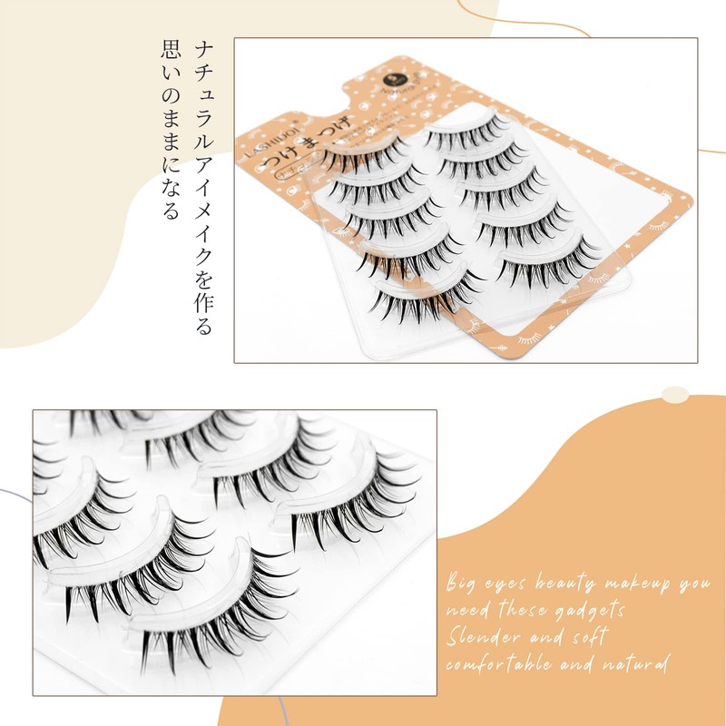 LASHIDOL False Eyelashes, Natural Eyelashes, Round of Eyes, Thin, Transparent