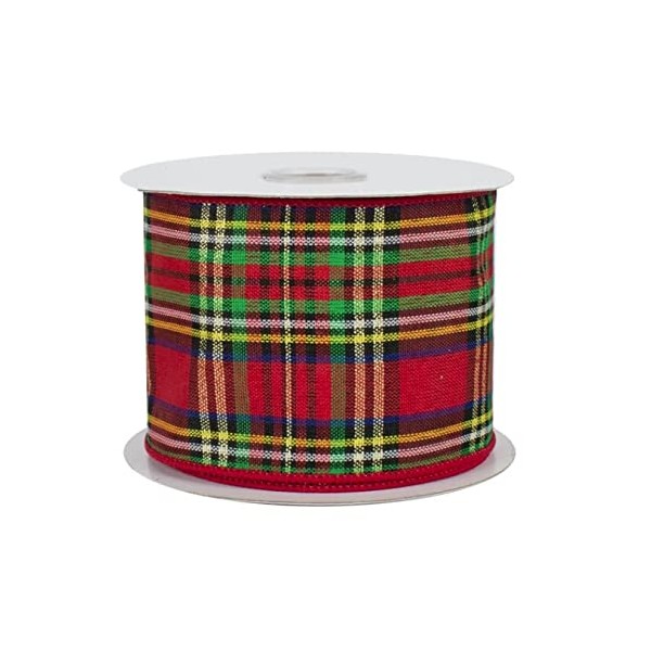 Christmas Plaid Tartan Wired Ribbon - 2 1/2" x 10 Yards, Red, Green, Gold, Blue, Winter Decor, Giftwrapping, Presents, Gifts