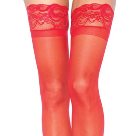 Leg Avenue Women's Stay-Up Lace Top Thigh Highs, Red, One Size