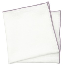 BELLUNO White Pocket Square with Embroidered Lavender Haze Edge