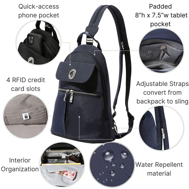 Baggallini Women's Naples Convertible Backpack Naples Convertible Backpack, French navy