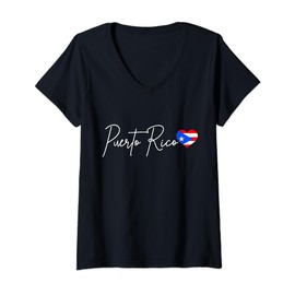 Womens Puerto Rico Heart Pride Boricua Puerto Rican Flag V-Neck T-Shirt