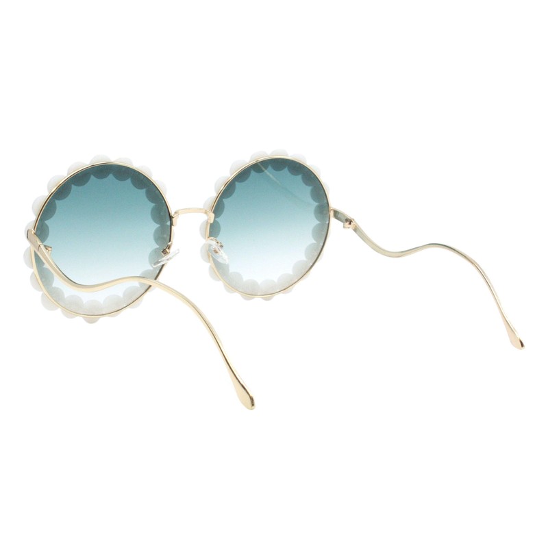 Women's Round Sunglasses Oversized Gold Metal Frame With Pearls UV400