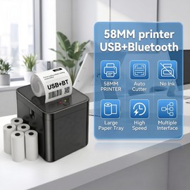 Qigreesol 58mm Portable Thermal Printer with 5 Rolls, POS Receipt and Label Printer, Compatible with Android/Windows, On-the-Go Mobile Printing for Business, Delivery, and Logistics