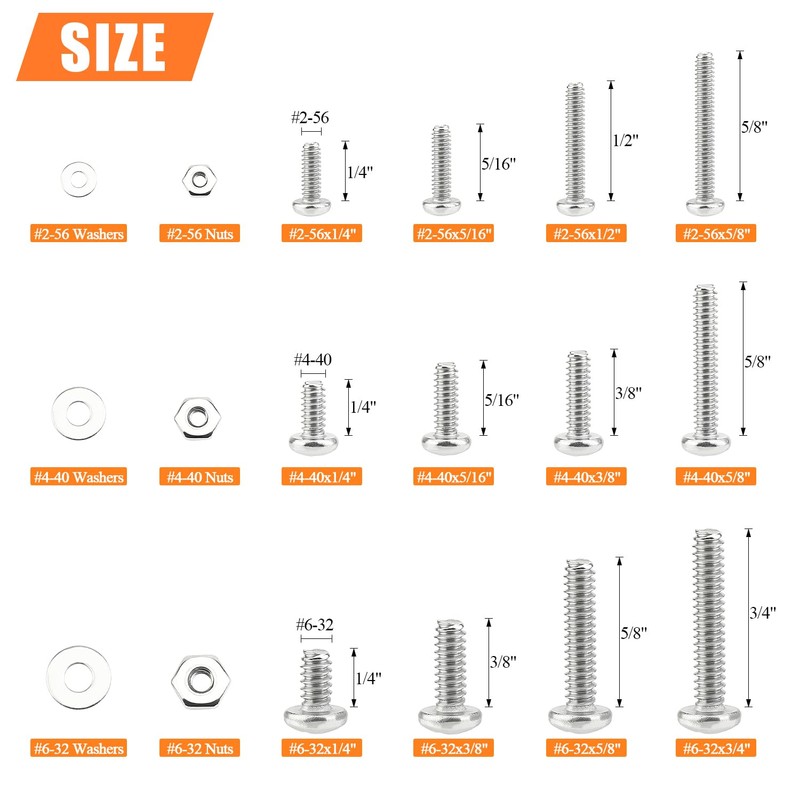 HELIFOUNER 560 Pieces #2-56#4-40#6-32 Phillips Pan Head Machine Screws Nuts