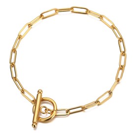 WangGao Stainless Steel OT Buckle Paperclip Minimalist Link Chain Bracelet For Women Popular Jewelry,Gold