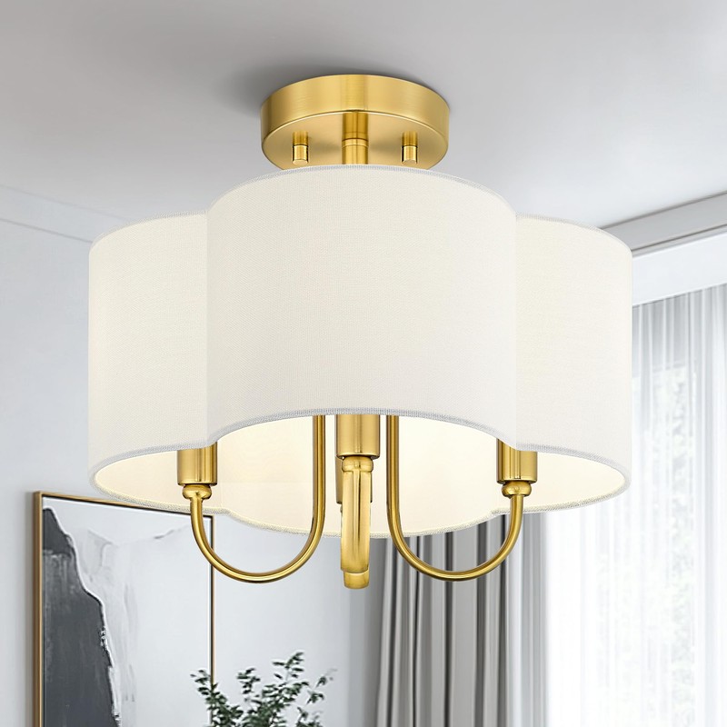 METWET Gold Semi Flush Mount Ceiling Light, 13.5" 4-Light Light