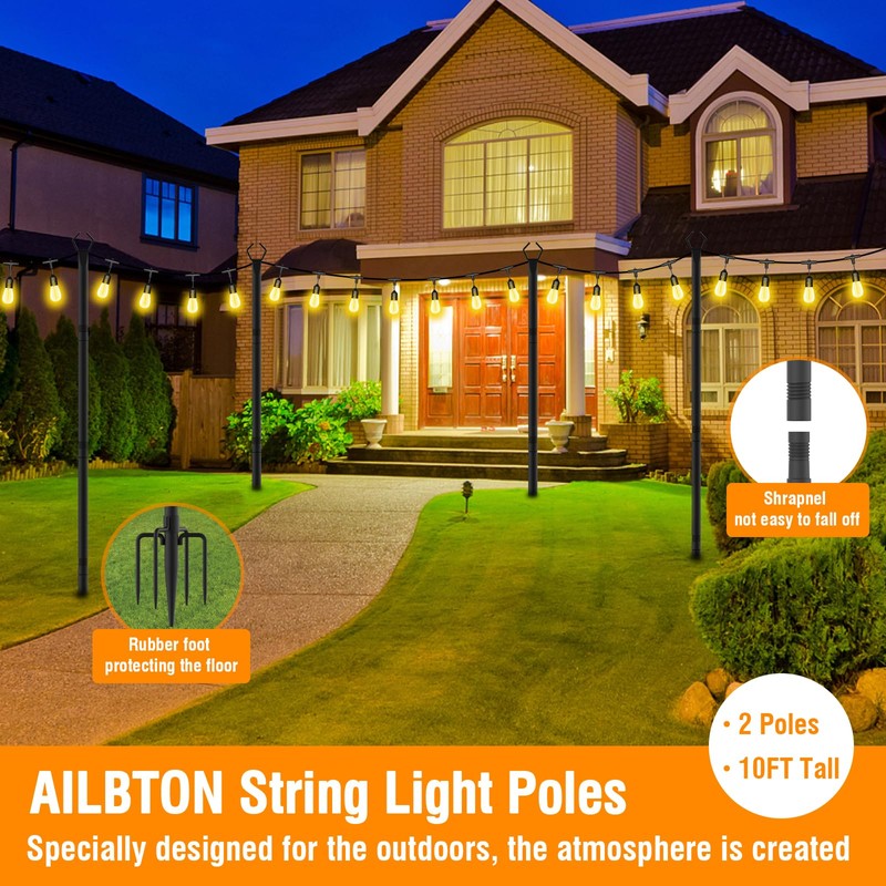 AILBTON 2 Pack 10Ft String Light Poles,Light Poles for Outside