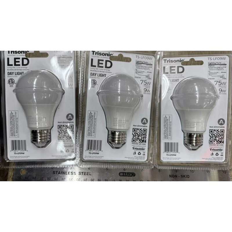 Trisonic A19 LED LIGHT BULBS 9W =75W Day Light 3packs