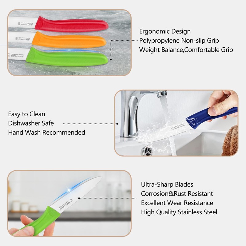 targzier Paring Knives with Straight Edge,Spear Point,Stainless Steel Paring Knife
