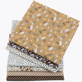 CraftsFabrics 100% Cotton 7pcs 10in x 10in Multi-Color Printed Floral Design Fabric Scraps for DIY Sewing Quilting Craft Patchwork (Brown)