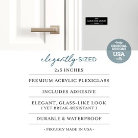 Reilly Originals 2x5 Inch Please Lock Door, Premium Acrylic Plexiglass Designer Sign ~ Ready to Stick ~ Durable & Washable