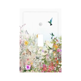 Boho Colorful Flowers Garden 1 Gang Light Switch Cover Decorative Sunflower Butterfly Single Toggle Wall Plate Electrical Switchplate Home Decor for Living Room Bedroom Decorate