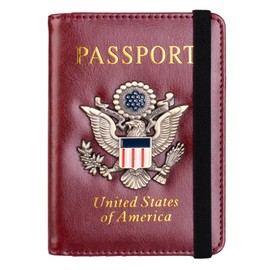 TOURSUIT RFID Blocking Passport Holder for Women Men, Leather Passport Travel Wallet with Metal 3D Metal Badge, Travel Document Holder Cover Accessories (Rose Red)