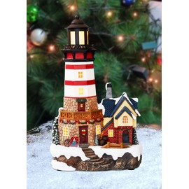 MOMENTS IN TIME 13.58”H Lighthouse - LED Lights, Adapter Included Christmas Village - Hand-Painted Resin Polyresin