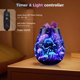 Glass Electric Wax Melt Warmer Oil Burner with Stable Heating PTC Reusable Silicone Tray 7 Colorful Changing Led Light Night Light Scent Warmer for Home Fragrance Warmers-Dolphin Timer