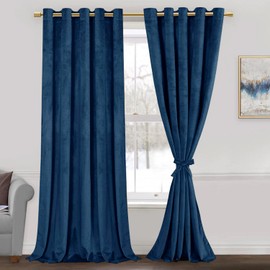 JIUZHEN Navy Velvet Curtains 108 inches Blackout Curtains for Living Room - Privacy Protect Room Darkening Grommet Thick Velvet Window Drapes for Bedroom, Set of 2 with Tiebacks, 60W x 108L
