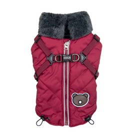 Puppia Isolde Mock Neck Full Zip up Warm Winter Jumper Vest with Integrated Harness for Small and Medium Dogs, Wine, Large
