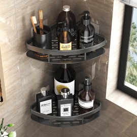 Cheerhom Corner Shower Caddy, Black Bathroom Corner Shower Shelfs, No Drilling Shower Shelf, Rustproof Shower Organizer, Stainless Steel Bath Storage Shower Organizers, 2 Pack