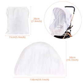 LEMESO Mosquitera para Cochecito Bebé y Cunas con Ribete Elástico Fácil Instalación Resistente a Desgarros y Lavable (Blanco), con una Bolsa de Almacenamiento Apto para Portabebés, Cunas
