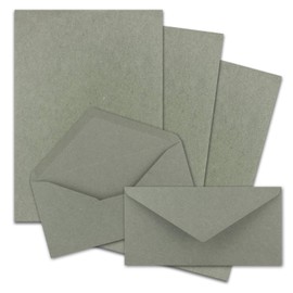 A4 Writing Paper Sets with DIN Long Envelopes, Wet Seal, Kraft Paper, Grey, Recycled Writing Paper with Envelopes, Pack of 25 FarbenFroh by GUSTAV NEUSER